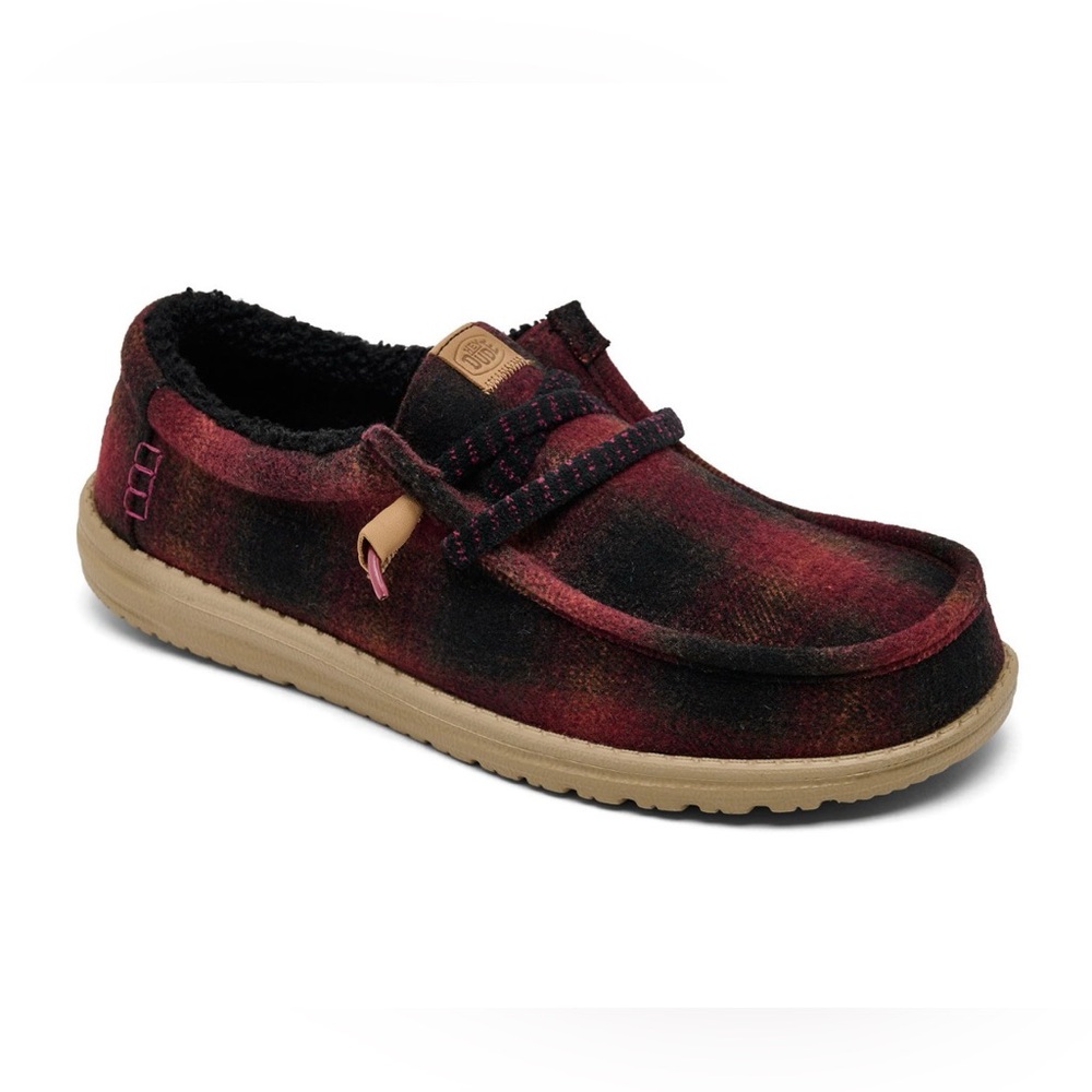 Hey Dude Men's Slip-On Casual Mules Wally Cozy Plaid - Red/Black, Size 10